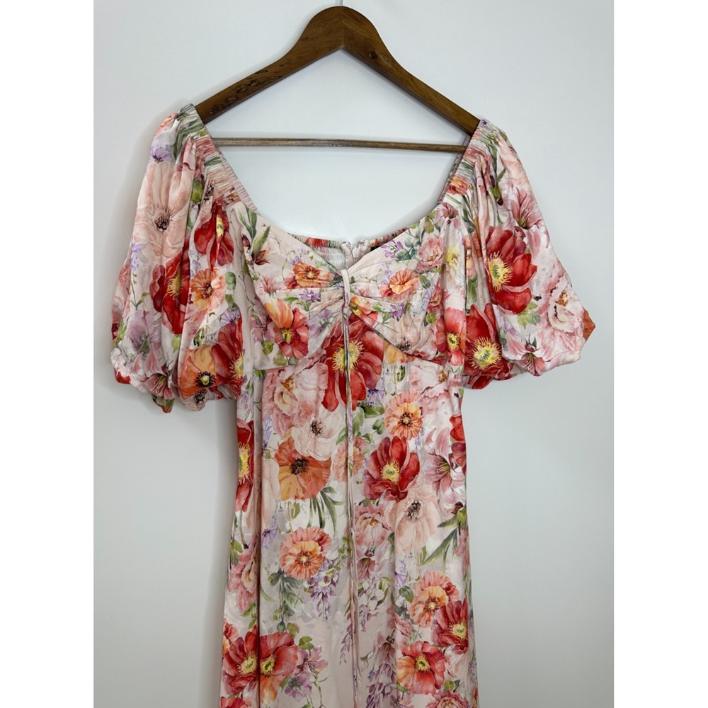 Alex Marie Floral Puff Sleeve Smocked Midi Dress Large Pink Coquette Romantic - Picture 7 of 16
